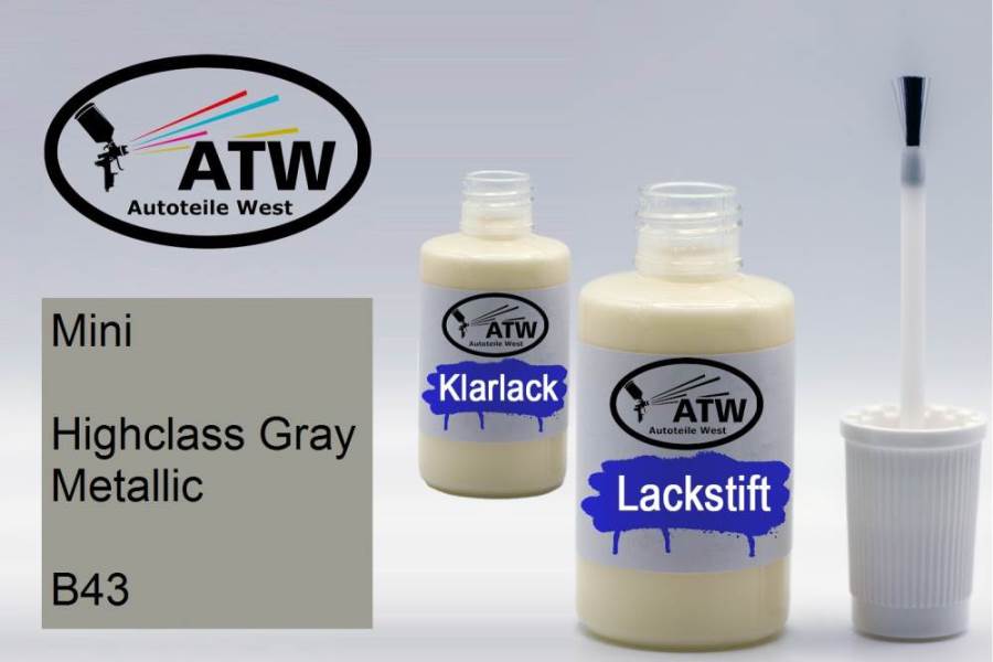 Mini, Highclass Gray Metallic, B43: 20ml Lackstift + 20ml Klarlack - Set, von ATW Autoteile West.